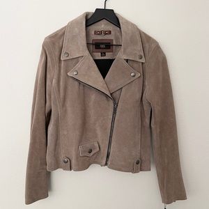 Frye Suede Leather Biker Jacket in Taupe